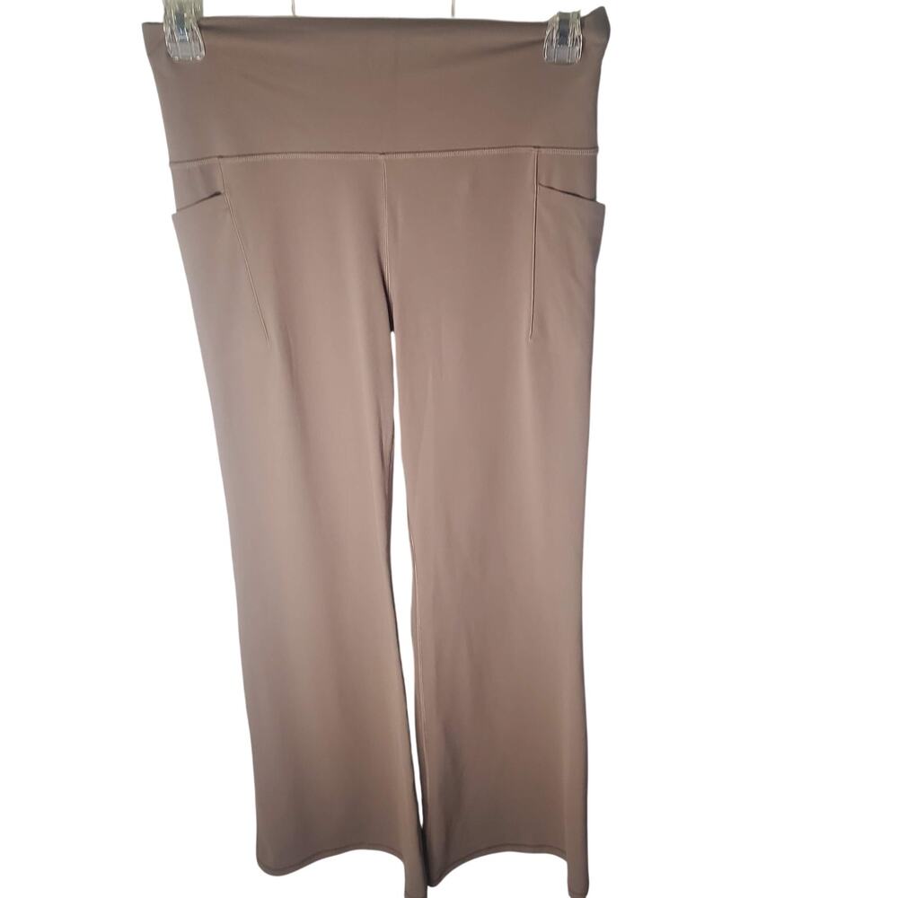 Athleta Salutation Stash Flare Pants L (30x32) Brown Taupe Yoga Pockets Y2K